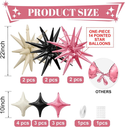 Pink Black White Star Balloon,6Pcs 22Inch Explosion Star Balloons and 10Pcs 10Inch Four Angle Balloons Kit for Birthday Anniversary Baby Shower Wedding Party Decorations