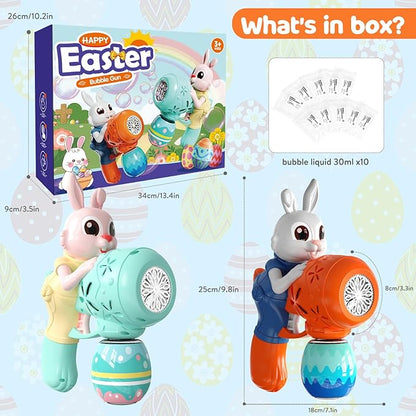 Bubble Guns for Toddlers,2pcs Rabbit Bubble Machine for Kids,Automatic Bubble Blower with 10 Bubble Solutions,Outdoor Toys Summer Party Gift for Age 3 4 5 6 7 8 Years Old Boys Girls