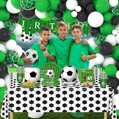 Green White Black Balloon Garland Arch Kit - Green Black White Balloons Soccer Ball Birthday Party Decorations for Video Game Football Birthday Safari Jungle Baby Shower Graduation Party Decors