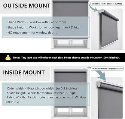 Cordless Roller Shades Blackout Blinds for Windows Room Darkening Rolled Up Shades with Spring System, UV Protection Window Shades Door Blinds for Home and Office (72" W x 72" H, Grey)
