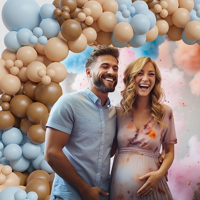 ECEAE Bear theme Balloon Arch Kit Light Blue beige Tan and Brown Globos cream Ballon garland for Baby Shower Boy Decorations Gender Reveal Party Woodland Backdrop Supplies