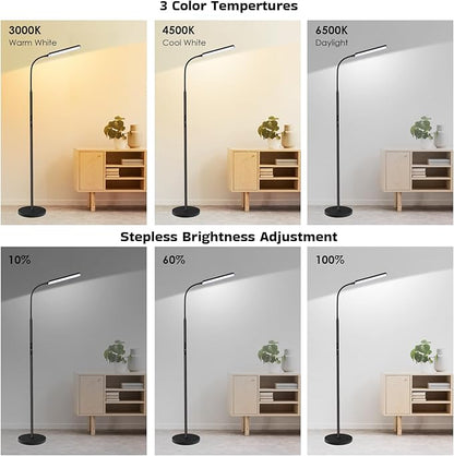 Dimunt LED Floor Lamp, Bright 15W Floor Lamps for Living Room with 1H Timer, Stepless Adjustable 3000K-6000K Colors & Brightness Standing Lamp with Remote & Touch Control Reading Floor Lamps