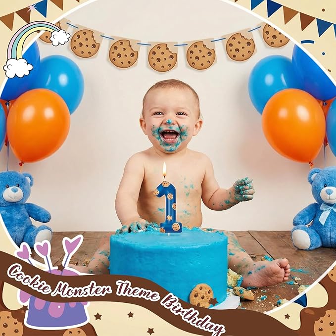 MTLEE Number Birthday Candle Themed Candles Cookies Cake Topper for Girl Boy Cartoon Birthday Party Cake Decorations Supplies (Blue B,Number 1)