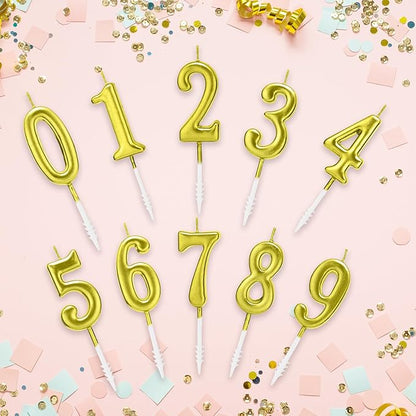 Beanlieve 10-Pieces Numeral Birthday Candles - Cake Numeral Candles Number 0-9 Glitter Cake Topper Decoration for Birthday,Wedding Anniversary,Party Celebration (Gold)