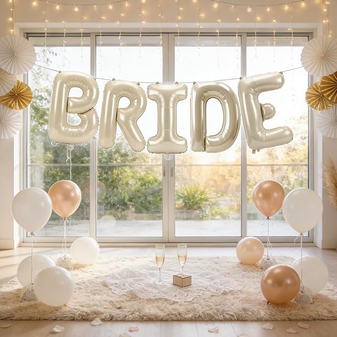 40 Inch BRIDE Balloons, Beige Bride Balloon for Wedding Engagement, Foil Banner Letter Balloon Cream White for Bachelorette Bridal Shower, Bridal Bride To Be Party Favors Decorations