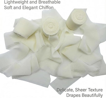 Handmade Chiffon Ribbon 1.5 Inch Wide, 3 Rolls 21 Yards, Soft Frayed Edge Ribbon for Wedding Invitations, Bouquets, Gift Wrapping & Craft Decor (Cream White)