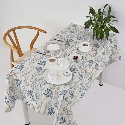 Abstract Geometry Leaf Tablecloth, Thanksgiving Autumn Harvest Fall Watercolor Blue Yellow Leaves Table Cover for Party Picnic Dinner Decor 60x120 Inch Rectangle