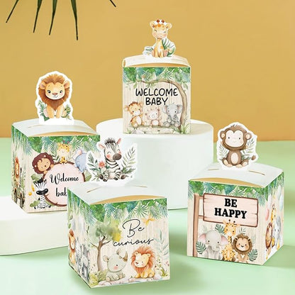 QZCYU 24 Pcs Candy Woodland Baby Shower Decorations, Paper Box with Forest Animal Pattern Print for Birthday Wedding Party Festival Gift