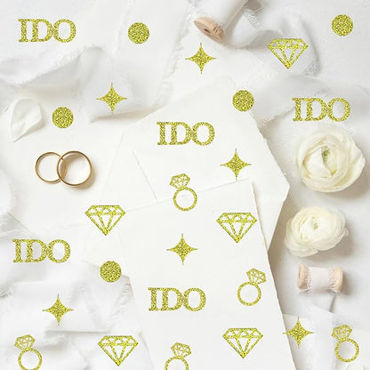 Gold Glitter Wedding Table Confetti 250PCS Diamond Ring I DO Table Confetti for Bachelorette Bridal Shower Engagement Party Decorations
