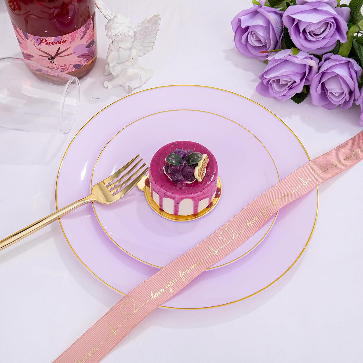 PULOTE 100PCS Purple Plastic Plates Disposable - Include 50 Dinner / 50 Dessert Plates Heavy Duty for Party, Wedding&Easter