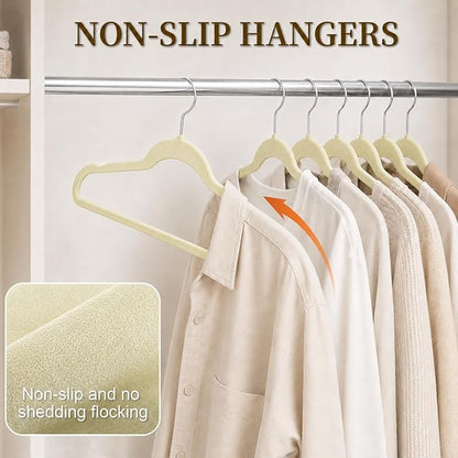 Velvet Hangers 50 Pack, Non Slip Clothes Hangers with Shoulder Notches, Slim Felt Hanger with 360° Swivel Hook, Space-Saving, for Coat, Shirt, Pants, Dress, Suits, Ivory