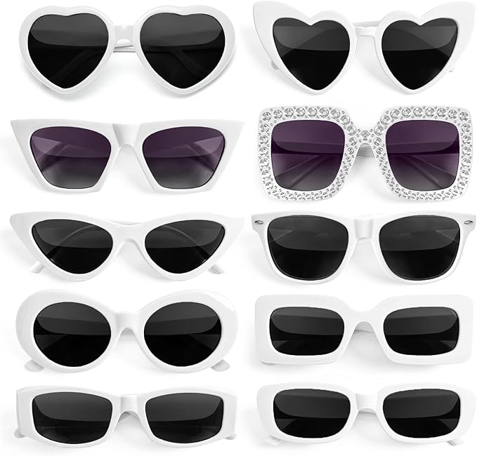 10 Pack Mixed Styles Trendy Retro Sunglasses for Women/Men Party Favors Sungasses Costume Accessories Eyewear Set