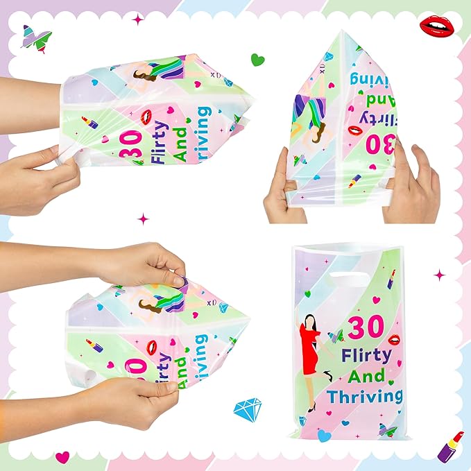 Andi Cppss Girl’s Birthday Party Favor Bags - 50PCS Flirty And Thriving Goodie Bags for Girls Women Flirty And Thriving Party Decoration Beautiful Girls Design Gift Bag for Girl’s Birthday Party Favor
