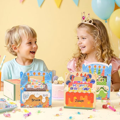 WERNNSAI 12 Pack Birthday Party Favor Boxes - Happy Birthday Party Decorations Candy Boxes for Girls Boys Gift Wrapping Cake Goodies Bags with Handle for Party Supplies