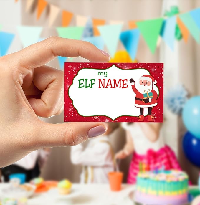 What's Your ELF Name Game, 1 Sign & 30 Stickers, Christmas Party Activity for Family, Kids & Adults