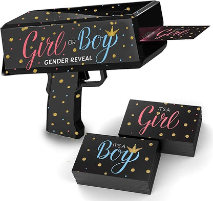 Gender Reveal Confetti Card Gun – “It’s a Boy” or “It’s a Girl” Cards Launcher – Fun Gender Reveal Party Prop, Baby Shower Supplies for Team Pink or Blue – Boy or Girl Announcement Blaster
