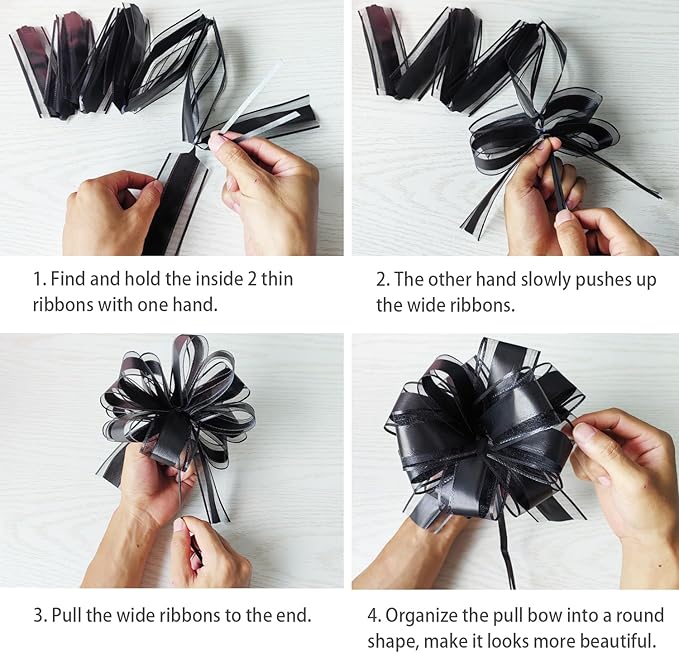 6 PCS Large Pull Bows, Black Bows for Gift Wrapping, 6 Inch Gift Bows, Gift Wrap Bows for Wrapping Boxes, Flower Baskets Decorations, Christmas, Wedding, Presents