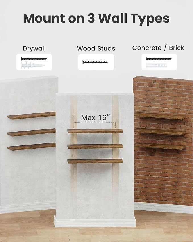 AMADA HOMEFURNISHING 23.6" L Floating Shelves, Wall Shelves Set of 3