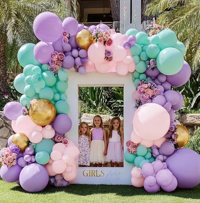 Double Stuffed Pastel Balloon Garland Pink Purple Green Colorful Balloon Arch Gold Metallic Latex Kit For Mermaid Baby Shower Princess Ice Cream Birthday Party Decoration