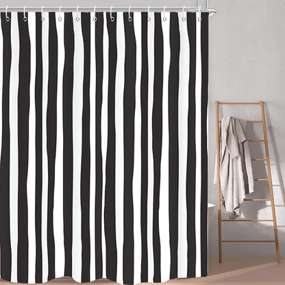 Black and White Extra Long Shower Curtain, Striped Boho Minimalist Modern Waterproof Fabric Machine Washable for Bathroom Decor Bathtub with Hooks 72Wx84H