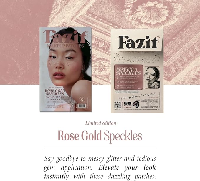 Fazit Makeup Patches - Rose Gold Speckles - Glow Up Make-Up Patches - Cute Glitter Makeup Accessories for Women - Cosmetic Glitter for Face