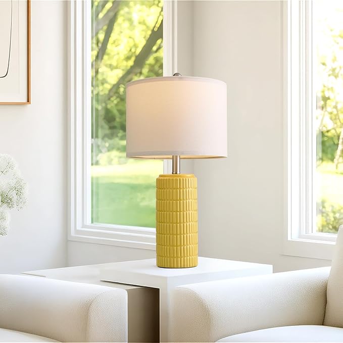 PoKat 23" Yellow Table Lamps Set of 2, Modern Living Room End Table Lamps Decor, Ceramic Lamps for Living Room, Contemporary Nightstand Lamps for Side Console Table Hallway Gift