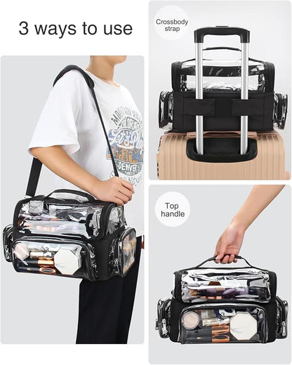 TANTO Makeup Brush Case, Clear Extra Large Cosmetic Organizer Holder Professional Makeup Artist Train Case with Adjustable Dividers&Strap Portable Makeup Brush Holder (02A-Black（XX Large）)