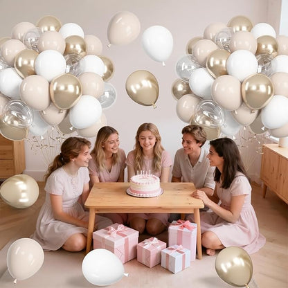 Ouddy Life 71pcs White Sand Cream Balloons Set, 12 inch Metallic Champagne Gold Nude Beige Clear Latex Balloons for Engagement Boho Wedding Baby Bridal Shower Birthday Anniversary Party Decorations