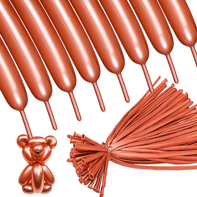Rose Gold 260 long balloons 100 Pack Metallic Rose Gold Twisting Animal Balloons Modeling Long Magic Balloons for DIY Animal Model Wedding Birthday Festival Party Decorations（Metallic Rose Gold）