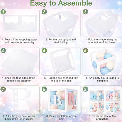 Baby Gender Reveal Decorations Kit, Bear Theme Balloon Garland with Backdrop, 136 PCS He or She Gender Reveal Party Supplies With 4Pcs Baby Boxes for Pink and Blue Baby Shower