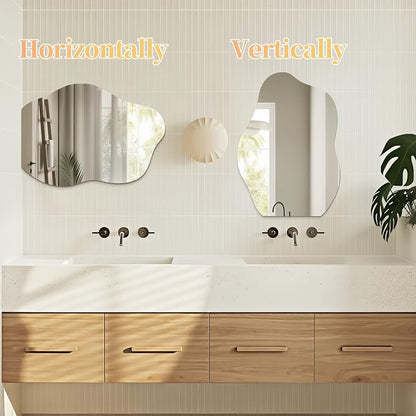 Niccy Irregular Mirror, 20"x28" Asymmetrical Bathroom Mirror, Decorative Modern Mirrors for Bathroom, Bedroom, Living Room, Entryway, Frameless Vanity Mirror, Unique Wall Mounted