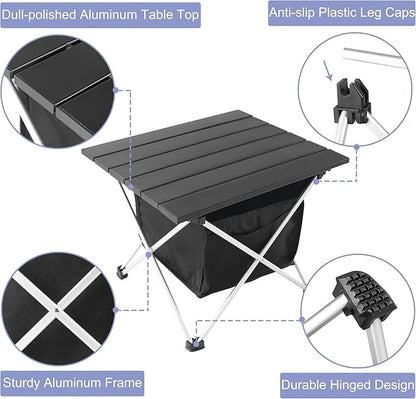 Grope Portable Camping Table Ultralight Aluminum Camp Table with Storage Bag,Beach Table for Sand with Carrying Bag,Prefect for Outdoor,Picnic,BBQ,Cooking,Festival (Black with Storage Bag-M)