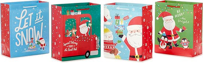 Hallmark 9" Medium Christmas Gift Bags for Kids (Let it Snow, Santa Delivery Truck, Dancing Penguins, Dogs, Snowman) for Grandchildren, Nieces, Nephews