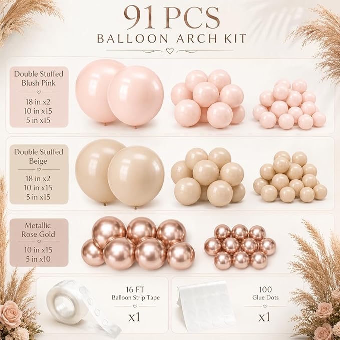 Boho Balloon Arch Double Stuffed Blush Nude Rose Gold Boho Balloon Garland Kit Rosegold Beige Peach Brown Cream Latex Balloons for Baby Bridal Shower Engagement Birthday Wedding Boho Party Decorations