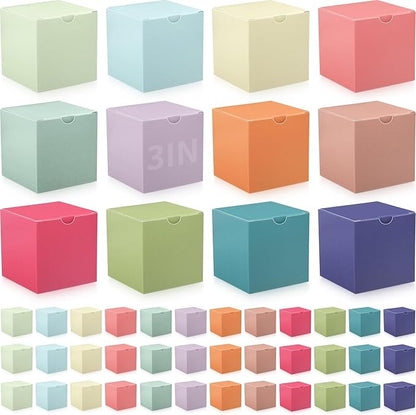 Zhehao 48 Pack Colorful Gift Boxes Small Cardboard Gift Boxes with Lids Bulk 3 x 3 x 3 Inch Square Kraft Cube Paper Box Assemble for Candles Wedding Presents Easy Birthday