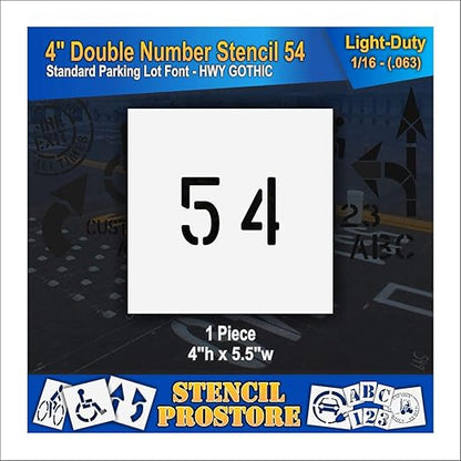 Pavement, Curb, and WheelStop Stencils - 4 inch Double Number Stencil - (54) - 4" x 5.5" x 1/16" (63 mil) - Light-Duty
