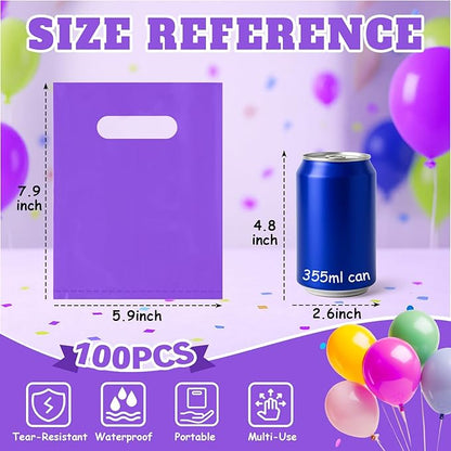 ANZNKU 100 Pcs Purple Goodie Bags Small Gift Bag, Party Favor Bags for Kids Birthday Party, Wedding, Party Supplies Treat Bag for Easter Candy, Goodies, Crafts(5.9x7.9 inch)