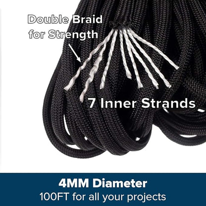 Paracord Planet Genuine Type III 550lb Paracord – Nylon Cord in Solid, Multi, and Reflective Colors – 25+ Colors and Length Options of 10', 25', 50', and 100'