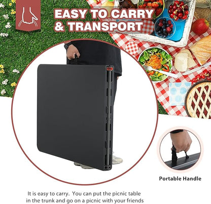 Folding Table 6 FT Heavy Duty Plastic Foldable Table with Carrying Handle for Garden Party Picnic Camping BBQ Dining Kitchen Wedding Market Events, Black