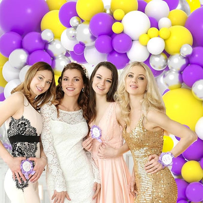 Purple Yellow White Balloon Garland Arch Kit - 122pcs, 12in, 10in, 5in Balloons, Metallic Silver, Basketball Birthday Party Decorations