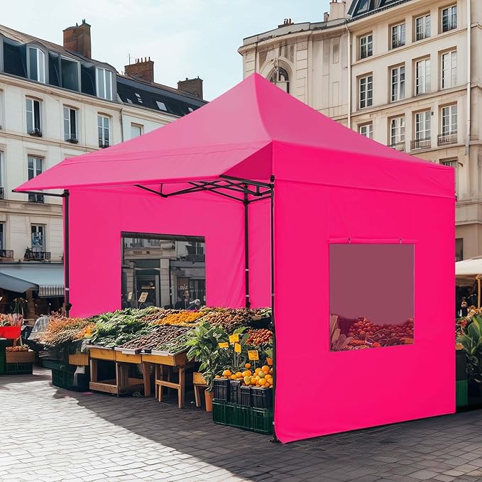 Quictent 10x10 Heavy Duty Pop up Canopy Tent with 3 Removable Sidewalls, Commercial Grade Instant Shelter with Wheeled Bag for Outdoor, Parties, Markets, 600D PU Coated UPF 50+ Sun Shield
