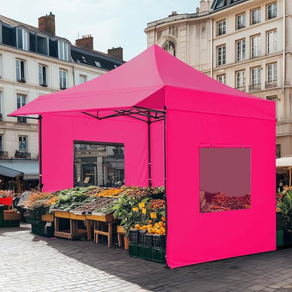 Quictent 10x10 Heavy Duty Pop up Canopy Tent with 3 Removable Sidewalls, Commercial Grade Instant Shelter with Wheeled Bag for Outdoor, Parties, Markets, 600D PU Coated UPF 50+ Sun Shield