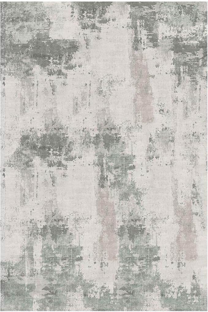 9x12 Area Rug for Living Room, Large Washable Rug, Soft Neutral Abstract Rug for Bedroom, Office, Farmhouse, Low Pile Imitation Wool Non Slip Carpet Ideal for High-Traffic Areas, Green Grey