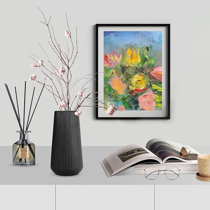 Matte Black Ceramic Vase, GUKJOB Small Cute Flower Vase for Pampas Grass, Home, Living Room, Dining Table, Farmhouse, Office Decor, Bedroom, Table, and Kitchen Shelf (Matte Black)