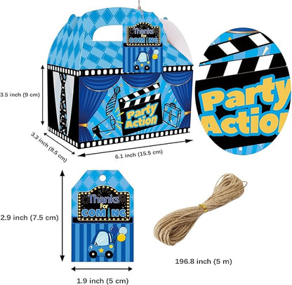 Apinwin 24 Set Blue Black Boss Gift Boxes With Thank You Tags, Little Gentleman Mr Onederful Boy Birthday Goodie Candy Treat Bags Party Favor Decorations Supplies
