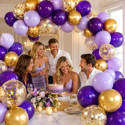 Purple and Gold Balloons, 60 Pcs Dark Purple Balloons with Confetti Gold Metallic Balloon, Globos Morados Lavender Balloon for Graduations Grad Prom Birthday Party Bridal Shower Decorations
