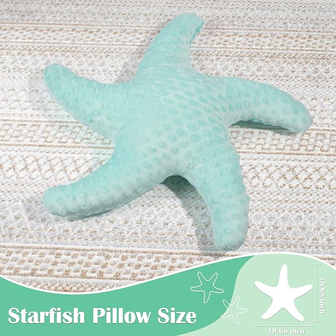 Marble Empire Starfish Pillow for Couch and Bed, Coastal Decor Throw Pillow, Ocean Beach Theme Accent Pillow for Living Room（Aqua）