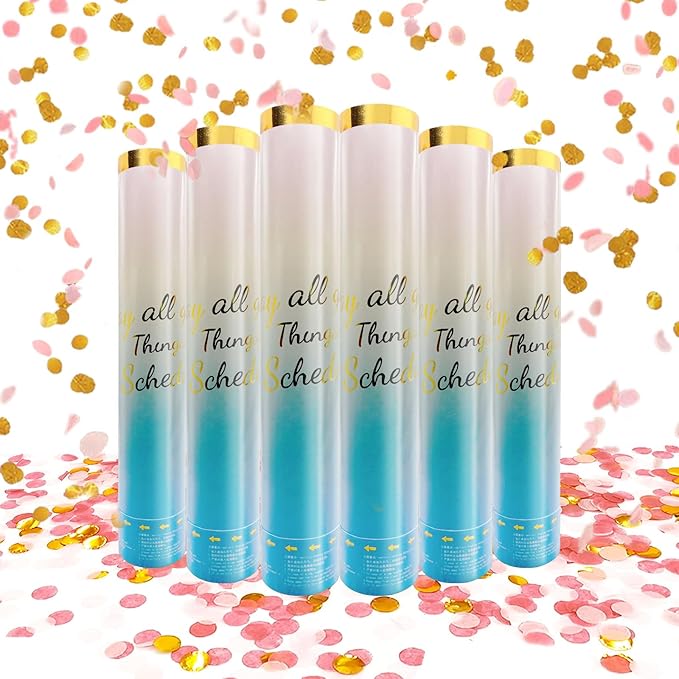 6 Pack Gender Reveal Confetti Cannon, 12 Inch Pink Biodegradable Confetti Poppers for Girl Gender Reveal, Birthday, Wedding, Baby Celebration, Parties