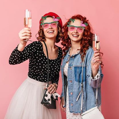 NUOBESTY Flamingo Party Glasses 2Pcs Hawaiian Sunglasses with Coconut Tree Design Lightweight Fun Photo Booth Props for Summer Beach Poolside Celebrations