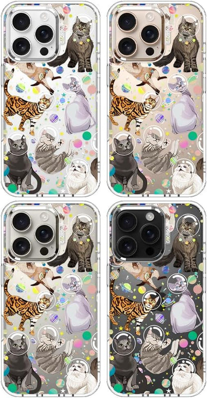 MOSNOVO Case for iPhone 16 Pro, [Buffertech 6.6ft Military-Grade Drop Protection] [Anti Peel Off Tech] Clear TPU Bumper Phone Case Cover Design - Space Cat
